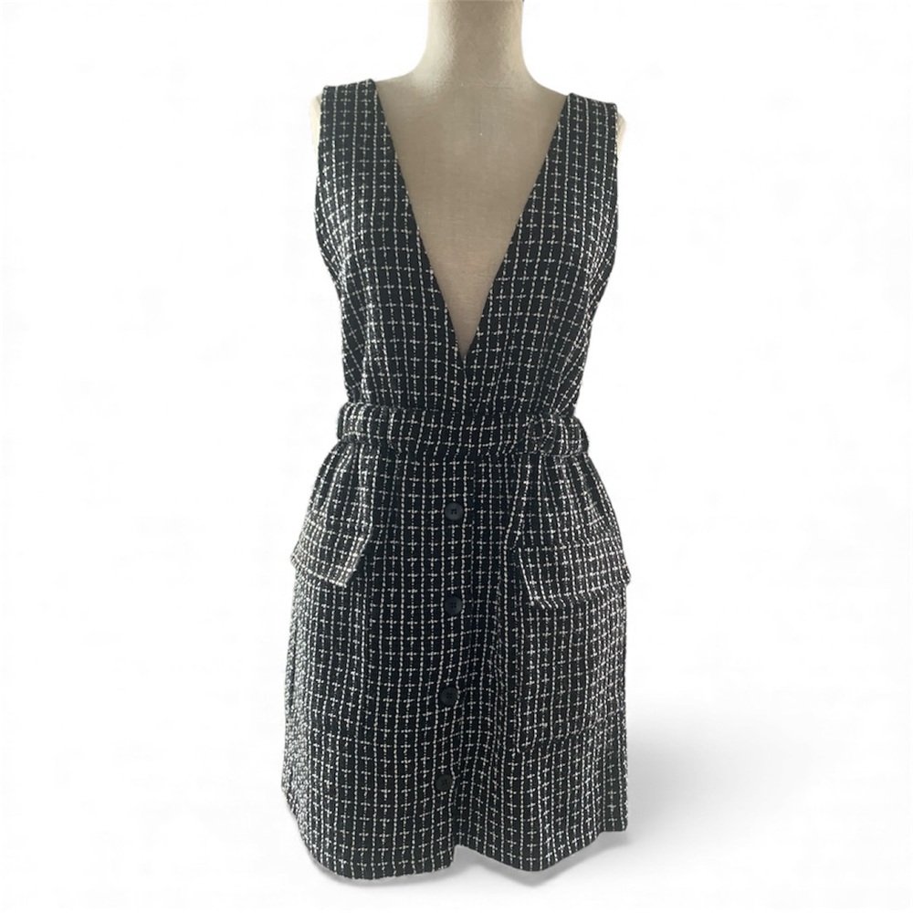 Elegant Black and White Tweed Dress
